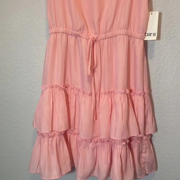 BAR III Women's Soft Pink Starfish Square-Neck Strappy Tie-Waist Mini Dress SZ M - Picture 4 of 8